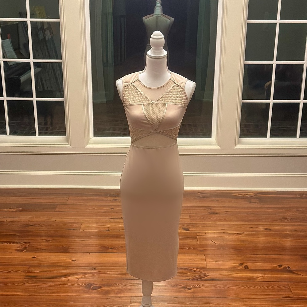 Nude bodycon dress sheer back
